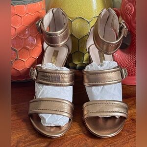 Louise et Cie Gold 3-Strap Heels